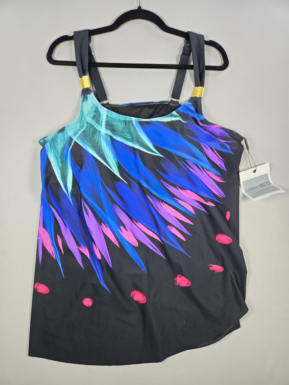 NWT Hanna Nikole Plus Size Tankini Swim Top 24W Vibrant Multicolor Flowy
